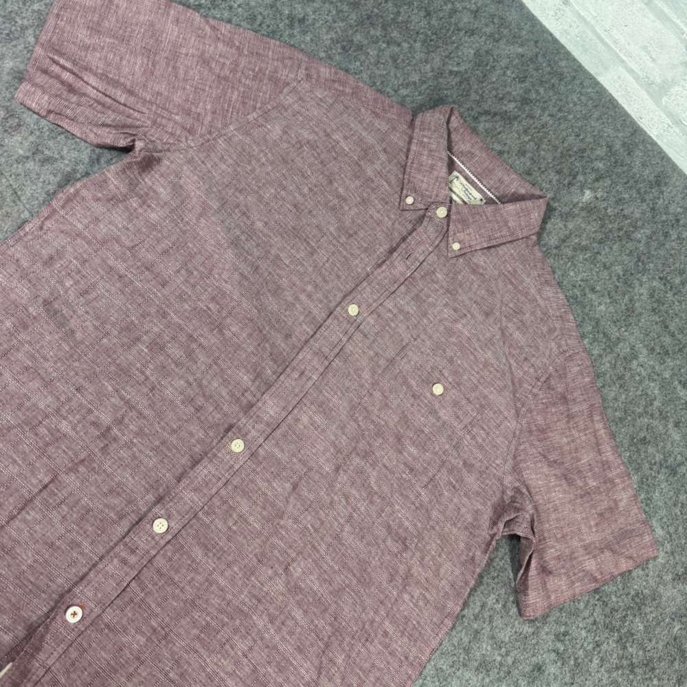 Weatherproof Vintage Mens Linen Blend Short Sleeve Button Down Shirt Mauve L